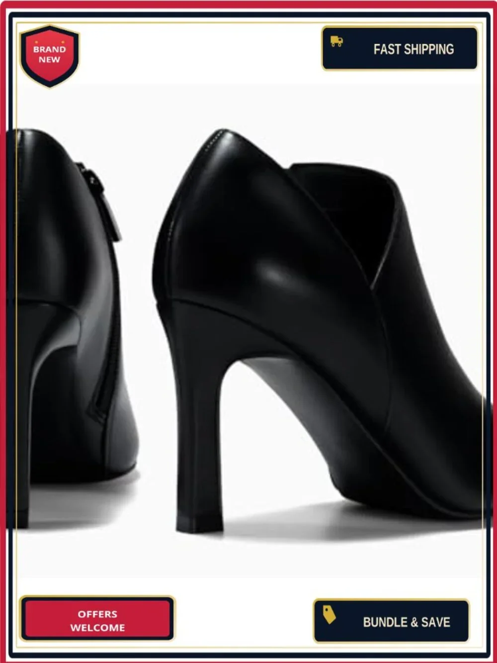 Pointed Toe V Cut Ankle Boots Kitten Heel Side Zip Office Booties Faux Leather